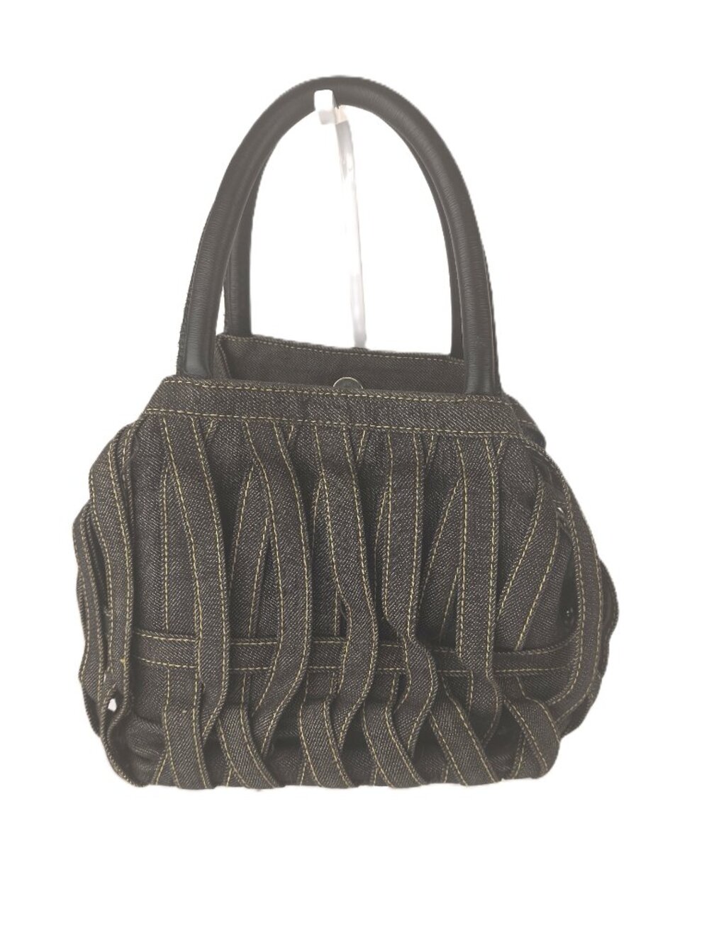 Sui Sui Dark Wash Woven Denim Cage Top Handle Satchel Bag